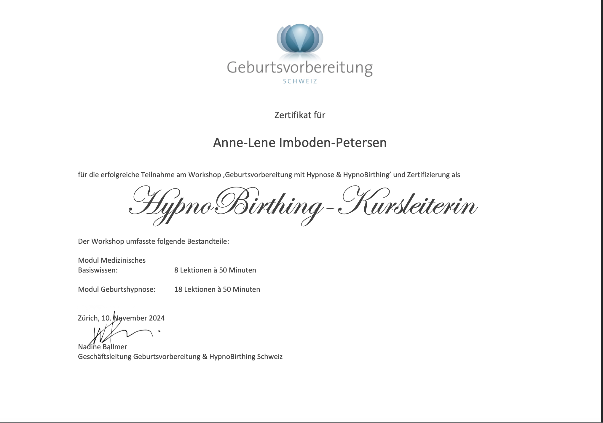 Diplom Geburtsvorbereitung mit Hypnose